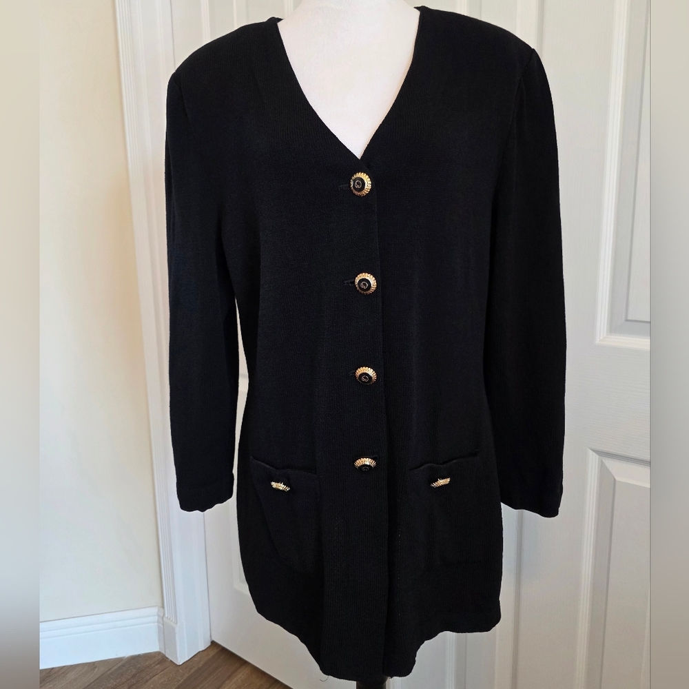 Vintage St John by Marie Gray Black Santana Knit Blazer Jacket- Size 16 - Picture 3 of 12